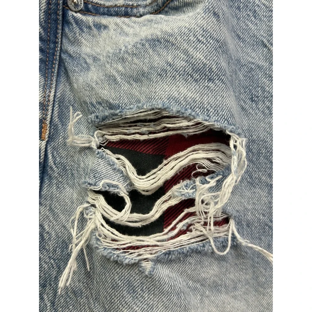 American Eagle Jeans Womens 6 Blue 90s Boyfriend Highest Rise Distressed Flannel